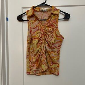 Kontrol Swirl Pattern Sleeveless Top - Yellow and Pink
